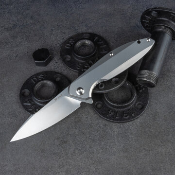 Нож складной Ruike P128-SF, сталь Sandvik 14C28N, рукоять сталь, серый