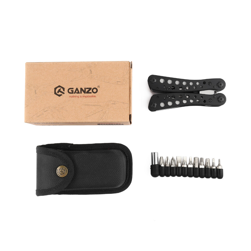 Мультитул Ganzo G204, сталь 440С, 21 предмет, серебристый/черный